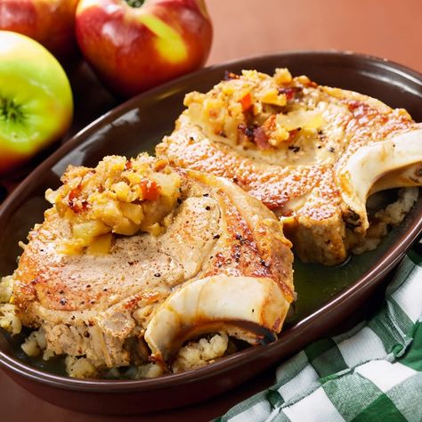 Apple Pork Chops and Stuffing | STOVE TOP | Recipes - Kraft Heinz Stuffing Stove Top, Pork Chops And Stuffing, Stuffing Recipes Crockpot, Apple Pork, Apple Pork Chops, Stove Top Recipes, Fall Recipe, Baked Pork Chops, Chicken Dinners