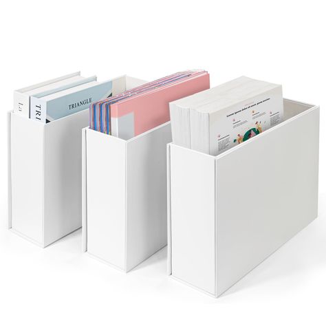 PRICES MAY VARY. Keep Your Desk Organized: Our set of 3 white magazine file holders is perfect for storing and organizing your magazines, files, papers, folders, notebooks, and other office supplies. Reliable Cardboard Material: Made of high-quality cardboard, our file holders are sturdy and durable, ensuring that they can hold up against regular use. Two Ways to Use: Can be used horizontally and vertically. Organize your home and keep clutter-free with the deep storage containers. Elegant White Home File Cabinet Organization, Organized Office At Home, Work Desk Organization, Filing Cabinet Organization, Magazine File Holders, Deep Storage, Box File, File Boxes, Magazine Files