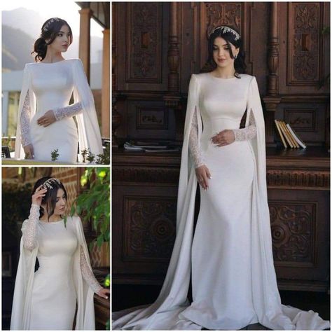 Katb Ktab Dresses, Katb Ketab Outfits, Simple Dress Classy Elegant, Long Sleeve Dress Hijab, Simple Wedding Dress Hijab, Wedding Dresses With Sleeves Modest, Elegant Modest Wedding Dresses, Simple Engagement Dress, Islamic Wedding Dress