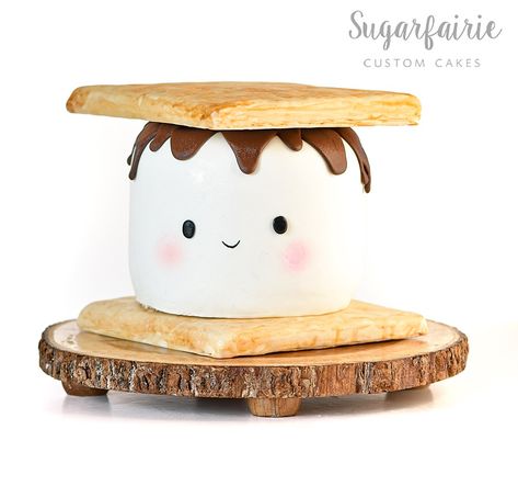 S’mores fondant cake fondant Decorated cake Smores Smash Cake, Smores Birthday Cake, Smore Cake, Camp Kikiwaka, Whimsical Cakes, Bake Ideas, Camping Theme Birthday, Smore Recipes, Smores Cake