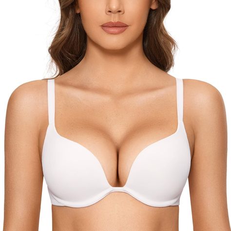 PRICES MAY VARY. Push-up molded cups enhance sexy cleavage, adding 1 cup at least Deep v plunge neckline designed for low cut clothing No poke underwire for added support and comfort Smooth and soft cups deliver t-shirt bra look Convertible straps can be worn as criss cross back You'll look and feel so attractive in our pushup bras. Featuring deep plunge neckline and add 1 cup pads, it helps to boost your confidence on important occasions. Pushup Bras, Tight T Shirt, Plunge Bras, Deep V Bra, Deep V Dress, Victoria Secret Pink Bras, Cut Clothes, Female Transformation, Bra Size Charts