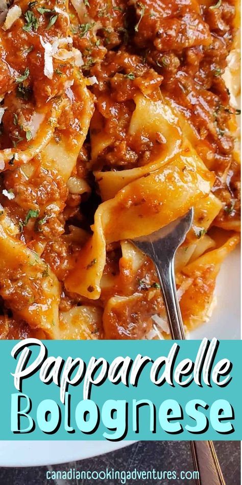 This Pappardelle Bolognese is easy to make and inexpensive yet indulgent enough to serve a dinner date. Go ahead and indulge in this delicious homemade Pappardelle Bolognese. Italian Pasta Meals, Pappardelle Pasta Dishes, Fresh Pappardelle Recipe, Pappardelle Bolognese Recipe, Homemade Pasta Dishes Dinners, Parpadelle Pasta Recipes Beef, Homemade Parpadelle Pasta Recipes, Papperadelle Pasta Recipes, Pappardelle Recipes Sausage