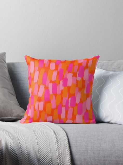 Pink Dorm Rooms, Brush Effect, Dorm Room Styles, Pink Dorm, Orange Rooms, Orange Shades, Orange Bedding, College Dorm Room Decor, Orange Throw Pillows