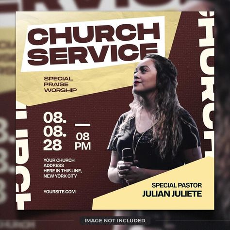 PSD church sunday service poster design | Premium Psd #Freepik #psd Service Poster Design, Sunday Service Poster, Service Poster, Church Conference, Event Poster Template, Instagram Stories Template, Church Media Design, New Flyer, Photoshop Tutorial Photo Editing