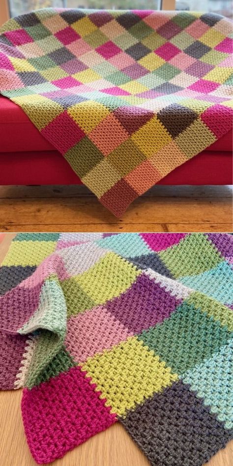 Granny Square Picture Blanket, Couch Blanket Crochet, Color Block Granny Square Blanket, Crochet Granny Square Patchwork Blanket, Crochet Blanket Patchwork, Block Crochet Blanket Pattern, Crochet Blankets Free Patterns, Patchwork Crochet Blanket, Square Blanket Crochet Pattern