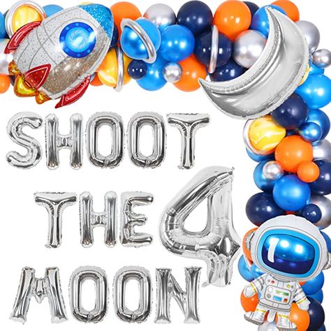 Shoot 4 The Stars Birthday, Birthday Party 4 Boy, Space Fourth Birthday Party, Four Year Old Space Birthday, Happy 4 Birthday Boys Year Old Theme, Shoot 4 The Moon Birthday, Birthday Theme For 4 Year Boy, 4year Birthday Party Ideas For Boys, Space 4th Birthday Party