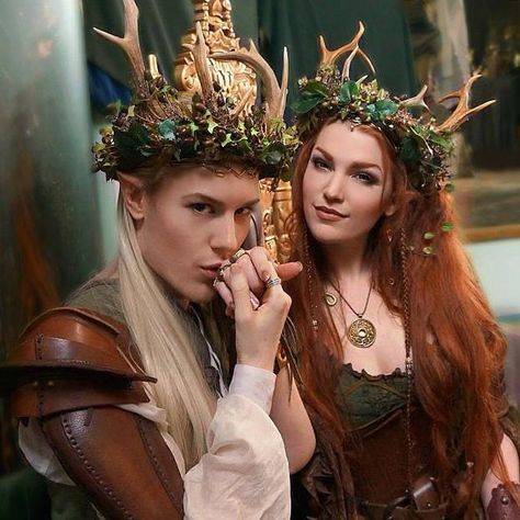 Ian Hencher Woodland Elves, Npc Rpg, Elf Kostüm, Woodland Crown, Costume Carnaval, Costume Venitien, Elf Cosplay, Deer Horns, Fest Outfits