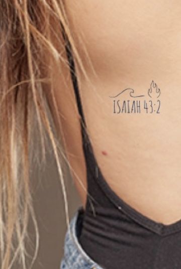 When you pass through the waters, I will we be with you; and through the rivers they will not overwhelm you ; when you walk through fire you shall not be burned and the flames will not consume you. Isaiah 43:2 Bible Verse Wrist Tattoos For Women, Fire And Water Tattoo, Boho Style Tattoos, Christian Wrist Tattoos, Bible Verse Tattoo, Arm Tattoos For Women Forearm, Walk Through Fire, River Tattoo, Scripture Tattoos