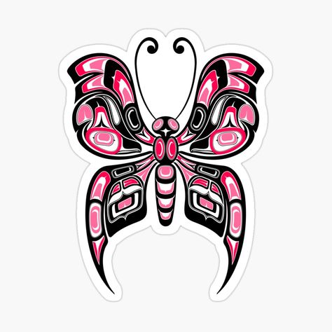 "Pink and Black Haida Spirit Butterfly" Art Print by JeffBartels | Redbubble Native American Art Drawings Easy, Spirit Butterfly, Arte Haida, Pnw Art, American Wallpaper, Mayan Tattoos, Alaska Art, Native American Tattoos, Pacific Northwest Art