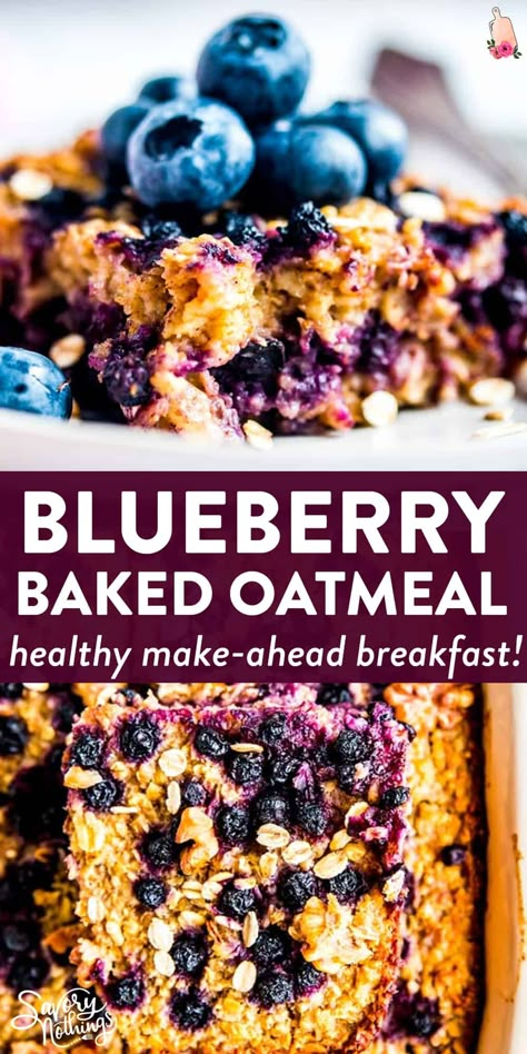 Healthy Breakfast Baking, Resep Oatmeal, Blueberry Baked Oatmeal, Blueberry Oatmeal Bake, Easy And Healthy Breakfast, Menu Sarapan Sehat, Baked Oatmeal Recipe, Blueberry Syrup, Baked Oatmeal Recipes