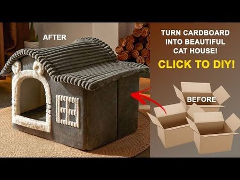 Easy DIY: Transform Used Cardboard into a Beautiful Cat House! | Recycle and Redesign - YouTube Cat House Diy Cardboard, Handmade Dog Beds, Cardboard Cat House, Diy Pet Bed, Cat House Diy, Dog House Diy, Diy Cardboard, Bed Ideas, Cat Diy