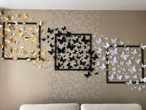 Butterfly Wall Decor Diy, Butterfly Wall Art Diy, Diy Butterfly Decorations, Paper Folding Art, Diy Room Decor Videos, Easy Room Decor, Easy Diy Room Decor, Cute Diy Room Decor, Butterfly Wall Decor