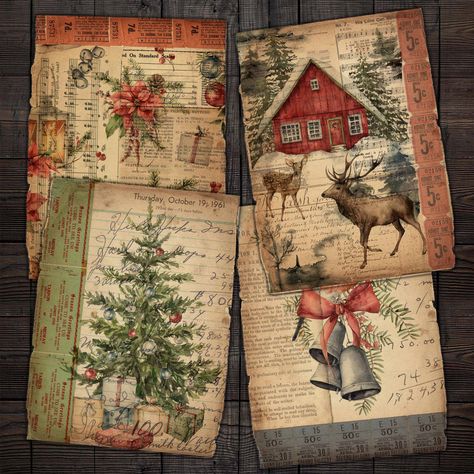 Free Christmas Printables Vintage, Images Noêl Vintages, Printable Background, Scrapbooking Vintage, Christmas Squares, Journal Bullet, Christmas Ephemera, Paper Crafting Projects, Vintage Christmas Images