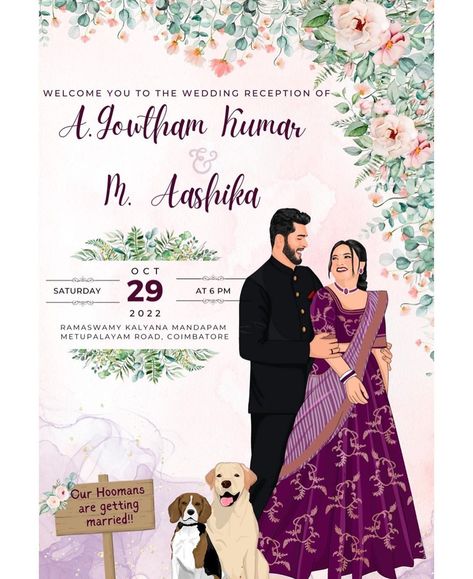 Digital wedding invite according to your theme & designs. We can make a fully customised invite. Card Reference, Digital Wedding Invite, Couple Png, Wedding Caricature, Indian Illustration, Invitation Background, Digital Weddings, Wedding Invite, Wedding Invites