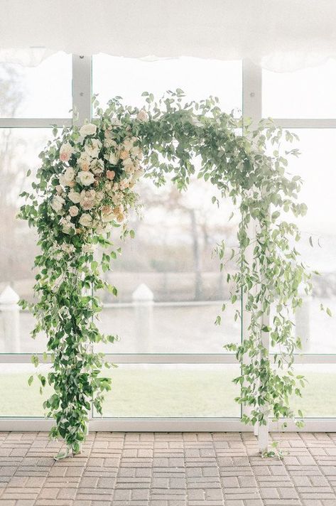 Greenery wedding ceremony arch - greenery-covered trellis with white flowers - garden #wedding decor {Blossom and Vine} Wedding Arch Greenery, Floral Wedding Arch, White Flowers Garden, Wedding Arbors, Boda Ideas, Arch Ideas, Wedding Ceremony Ideas, Wedding Decorations On A Budget, Wedding Ceremony Arch