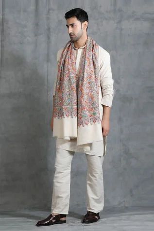 Shop for Dusala Shawls Beige Handwoven Pashmina Hand Embroidery Shawl for Men Online at Aza Fashions Kurta Pajama Men With Shawl, Kurta Shawl Men, Men Shawl Style, Kurta With Shawl Men, Shawl For Men, Short Kurta For Men, Mens Shawl, Latest Kurta Designs, Mini Closet