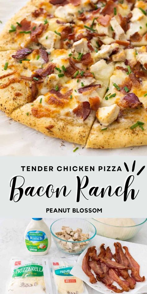 Chicken Bacon Ranch Pizza Shredded Chicken Pizza, Handheld Dinner, Flatbread Appetizers, Guy Food, Pizza Crust Recipe Easy, Bacon Ranch Pizza, Ranch Pizza, Chicken Bacon Ranch Pizza, Oven Food