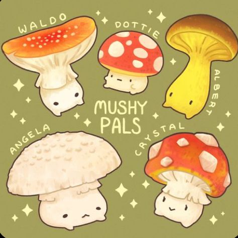 Mushy Pals, Mushroom Cute Drawing, Mushroom Cute Art, Cute Mushroom Drawing, Draw Mushrooms, Mushroom Character, Mushroom Cute, Mushrooms Art, Cute Mushrooms