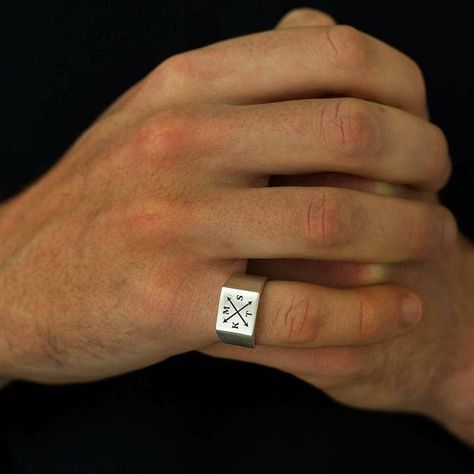 Personalised Initials Solid Silver Signet Ring Man's | Etsy Silver Signet Ring Mens, Pinky Ring Mens, Mens Silver Signet Ring, Men Signet Ring, Engraved Silver Ring, Silver Pinky Ring, Crossed Arrows, Pearl Cufflinks, Map Jewelry