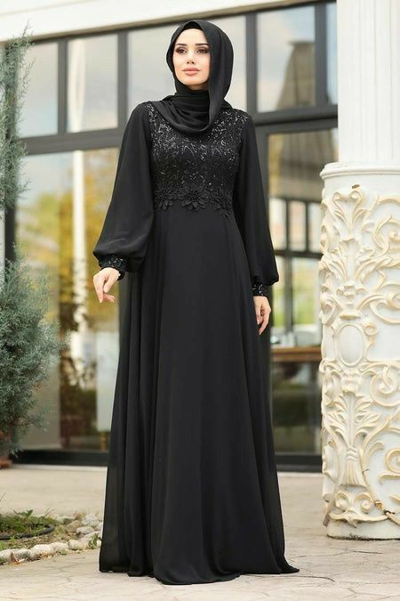 Long Dress With Hijab, Modern Black Dress, Borka Design, Dress With Hijab, Hijabi Dresses, Hijab Gown, Muslim Women Clothing, Hijab Dress Party, Black Evening Dress