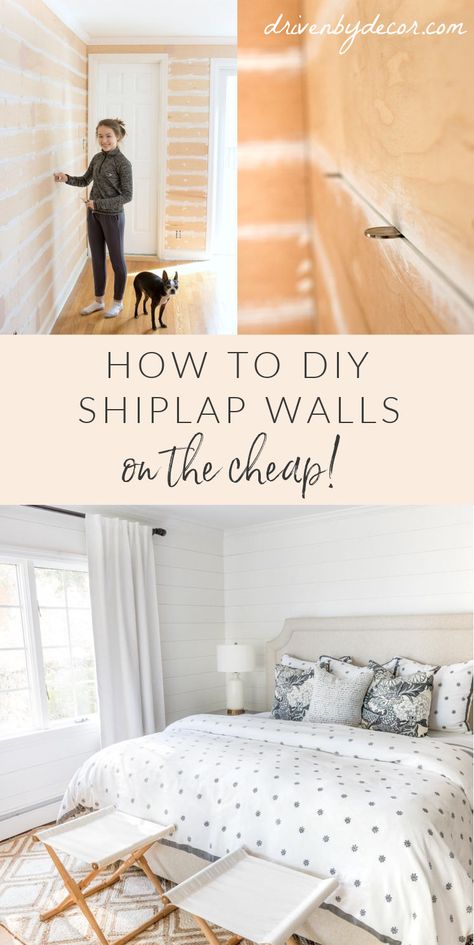 How to DIY a shiplap wall on the cheap! Cheap Shiplap, Wall Shiplap, Bathroom Shiplap, Diy Shiplap Wall, Shiplap Wall Diy, Shiplap Walls, Shiplap Accent Wall, Driven By Decor, White Shiplap Wall