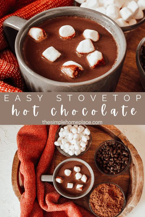 Hot Chocolate Recipes Stovetop, Hotchocolate Homemade, Stovetop Hot Chocolate Recipe, Creamy Hot Chocolate Recipe, Hot Chocolate Recipe Homemade, Enjoy With Friends, Chocolate Recipes Easy, Desert Ideas, Homemade Hot Cocoa