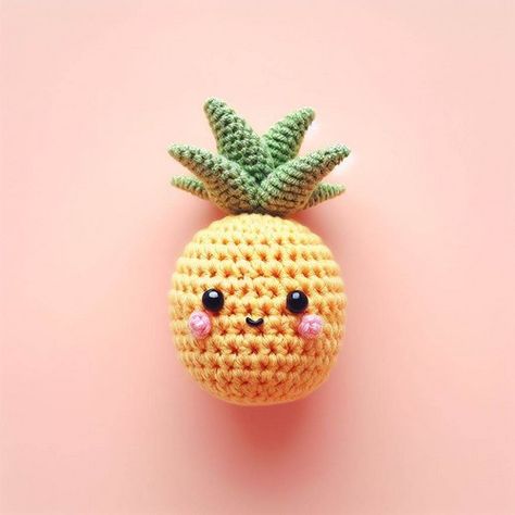 Crochet Fruit Earrings Free Pattern, Amigurumi Pineapple Free Pattern, Crochet Fruit Slices Free Pattern, Crochet Mini Free Pattern, Cute Mini Crochet Ideas, Crochet Amigurumi Food Free Patterns, Fruit Crochet Pattern Free, Pineapple Crochet Pattern Free, Crochet Fruit Pattern Free