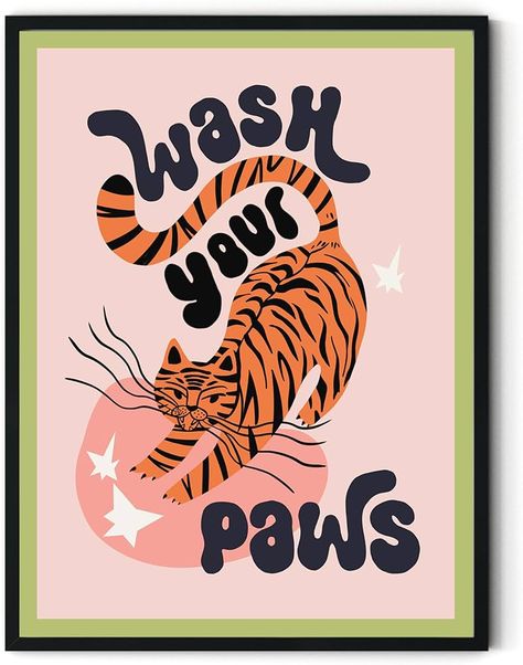 Amazon.com: TwoDays Funny Bathroom Decor, Funky Maximalist Toilet Wall Art, Tiger Wash Your Paws Posters, Large Eclectic Trendy Colourful Animal Prints. (12" X 16", UNFRAMED): Posters & Prints Cute Apartment Decor Bathroom, Tattoo Bathroom Decor, Maximalist Toilet, Funny Posters For Bathroom, Funny Bathroom Paintings, Fun Bathroom Art, Bathroom Posters Printable, Bathroom Painting Ideas Canvas, Bathroom Prints Art