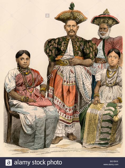 Well-to-do people of Ceylon (Sri Lanka), 1800s Stock Photo Sri Lankan Clothes, Sri Lanka Clothes, History Of Sri Lanka, Ceylon Sri Lanka, Historical Timeline, Walker Art, Asian History, Historical Art, South Asia