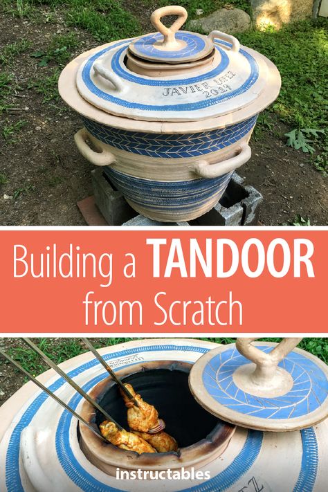 Build a Tandoor oven from clay. With it you can cook a variety of items. When things like fat or marinade drip from your items, they fall into the center and cause a smoking effect that gives the food a unique flavor. #Instructables #barbecue #backyard #cooking #outdoors #charcoal Off Grid Oven, Tandoor Oven Diy, Diy Tandoori Oven, Tandoori Oven Diy How To Build, Clay Oven Outdoor, Barbecue Backyard, Tandoori Oven, Cob Oven, Oven Diy