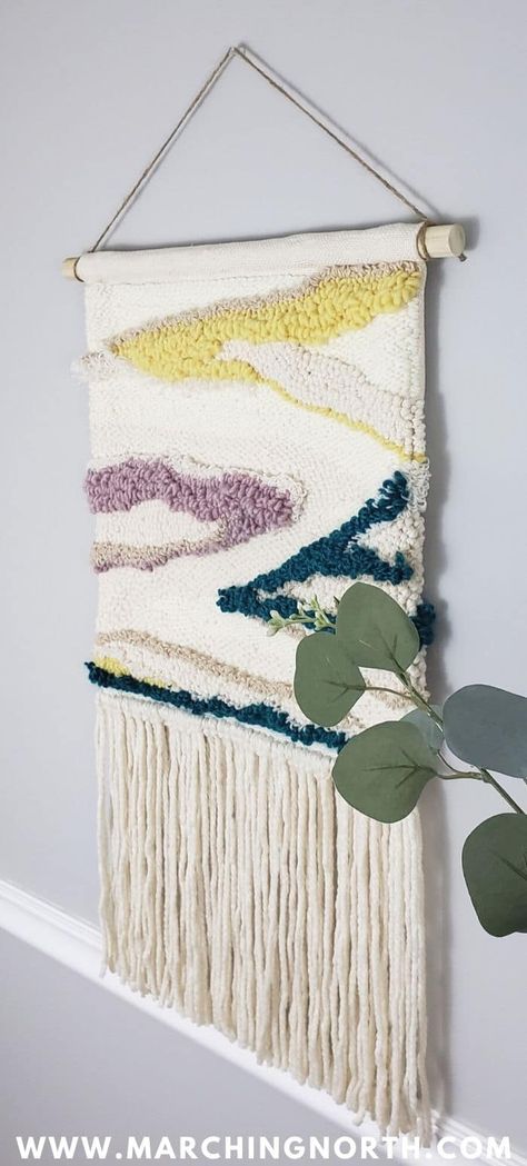 Learn how to make a DIY Punch Needle Wall Hanging fiber art with this tutorial and TWO VIDEOS! Make your own DIY Wall Art with yarn, punch needles, and Monk's cloth that's textured like a woven wall hanging! #punchneedle #DIYwalldecor #fiberart #embroidrey #yarn #DIYcrafts Wall Art With Yarn, Art With Yarn, Diy Punch Needle, Punch Needle Wall Hanging, Wall Art Gold Leaf, Fiber Art Wall Hanging, Monks Cloth, Punch Needle Patterns, Diy Weaving