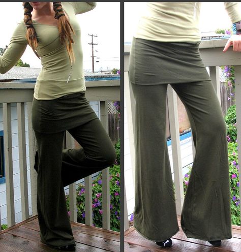 Olive Chill Realm Yoga Pants Organic cotton by HerbanDevi on Etsy - I could wear these pants all week long and then some. They are oh so flattering and oh so practical with the pockets/pouch in the skirt. Made from dark olive colored cotton/lycra. How To Style Yoga Pants Outfits, Yoga Pant Outfits, Pants With Skirt, Hemp Clothing, Yoga Pants With Pockets, Pants Outfit Casual, Women Yoga, Yoga Pants Outfit, Pants With Pockets