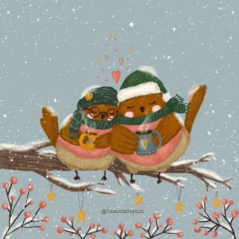 Karina💗 Illustrator on Instagram: "☕Hot drinks and cuddles to get warm and cozy on a cold winter day🐦❄❤ Having this combination I don't even mind the cold☺ What's the best way for you to stay cozy these days?💖 ⠀ ⠀ This is my entry for two wonderful winter challenges: ⠀ Week 2 "Warm and cozy" of #cozychristmaschallenge2021  💗 hosted by  ‪@colourlime ‬⁠ @peachys_pages⁠ @teri_the_butter⁠ ‪@mimimoo_illustration‬⁠ @annalunakdraws⁠ ⠀ And a prompt Day 5 "Robins" for #advent_challenge2021 ❤ hosted b Snow Illustration, Winter Drawings, Winter Illustration, I Love Winter, Winter Animals, Christmas Drawing, Christmas Store, Illustrators On Instagram, Romantic Art