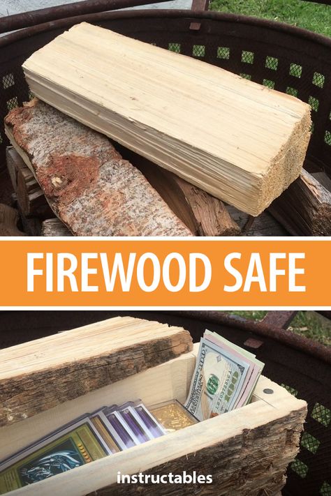 This super secret safe made from firewood is sure to stay hidden. #Instructables #woodworking #workshop #valuables #woodshop #storage #security Diy Diversion Safe, Diy Stash Secret Storage, Hidden Compartments Diy Secret Storage, Secret Safe Ideas, Hidden Safe Ideas, Woodshop Storage, Shoe Storage Hidden, Secret Stash Containers, Diy Safe