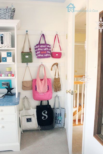 Don't know if this would be more clutter, but may be a good idea if it is somewhere hidden.  For my daughter Purse Storage, Handbag Storage, Ideas Para Organizar, Teen Girl Room, Teen Girl Bedroom, Rooms Reveal