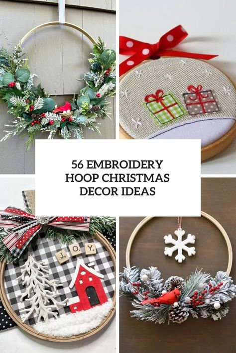 embroidery hoop christmas decor ideas cover Diy Crafts With Embroidery Hoop, Christmas Crafts Using Embroidery Hoop, Dollar Tree Hoop Crafts, Crafts With Embroidery Hoops Ideas, How To Decorate Embroidery Hoop, Embroidery Hoop Christmas Wreaths, Christmas Wreath Embroidery Hoop, Christmas Hoops Ideas, Repurposed Embroidery Hoop