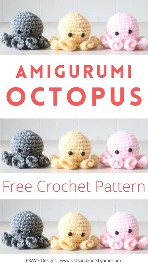 Octopus Crochet Pattern Free, Amigurumi Octopus, Octopus Crochet Pattern, Quick Crochet Projects, Easy Crochet Animals, Cozy Crochet Patterns, Confection Au Crochet, Crochet Octopus, Crochet Keychain Pattern