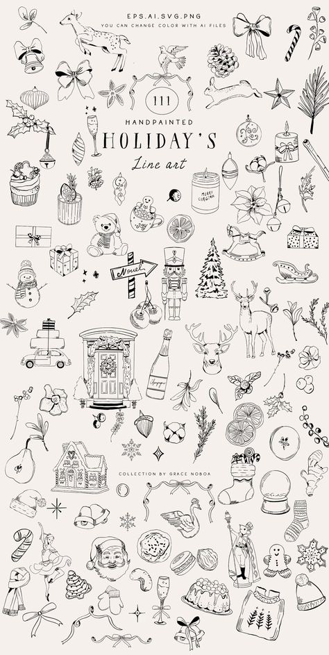 Whimsical Christmas Line Art Clipar Holiday Season Hand Draw Doodle Clipart Christmas Svg Elements Editable Clipart Bundle - Etsy Christmas Line Art, Doodle Line Art, Doodle Clipart, Draw Doodle, Christmas Doodles, Clipart Christmas, Hand Draw, Book Art Diy, Whimsical Christmas