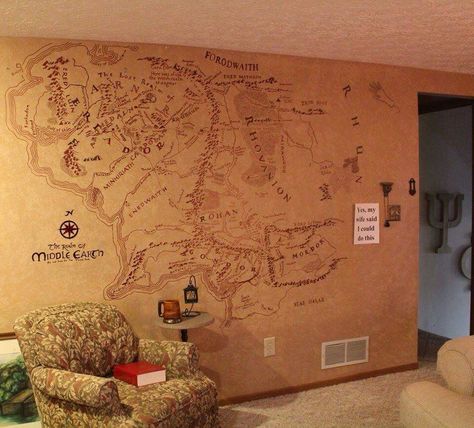 Maps, Lord of the Rings Nerd House, Nerd Home, Nerd Decor, Casa Hobbit, Middle Earth Map, Hobbit Hole, Decor Themes, Faux Finish, Wall Maps