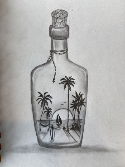 Drawings In A Bottle, Bottles Drawing Sketch, Drawing Bottle Pencil, Beach In A Bottle Tattoo, World In A Bottle Drawing, Binoculars Sketch, Bottle Drawing Sketch, Alcohol Bottle Drawing, Glass Bottle Tattoo