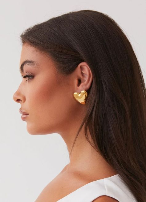 Alexa Heart Earrings - Gold – Peppermayo Heart Shape Earrings, Earrings Outfit, Chunky Earrings, Heart Shaped Earrings, Gift Card Balance, Top Dress, Heart Earrings, Earrings Gold, Heart Shape