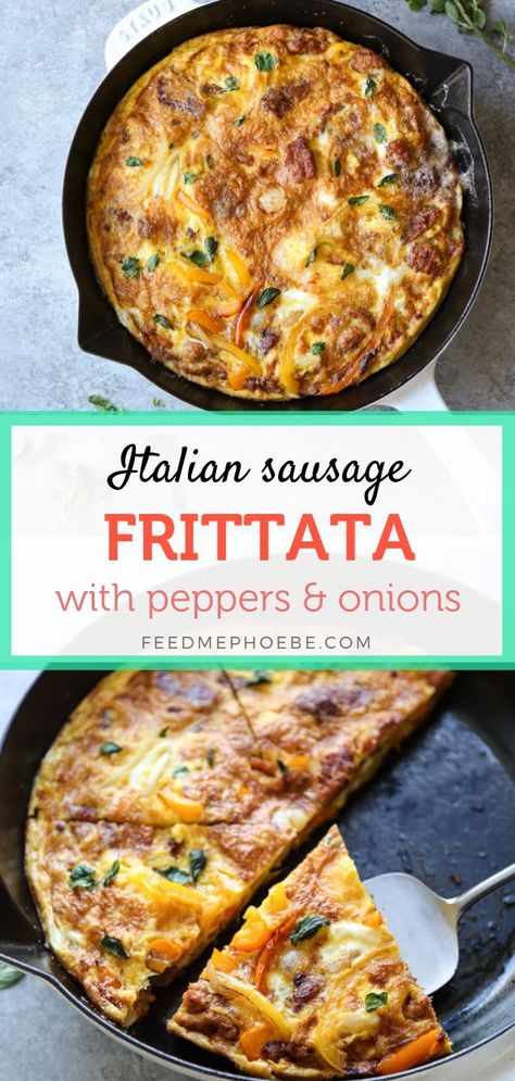 Italian Sausage Frittata with Peppers & Onions | This easy sausage frittata recipe is a breakfast spin on a classic Italian peppers and onions dish. It's a make ahead meal and one of the best quick dinner ideas around. It's also gluten-free, paleo, whole30 friendly. | Feed Me Phoebe #glutenfree #paleo #whole30 #frittata #easydinner #healthydinners Whole30 Frittata, Italian Peppers, Fritata Recipe, Sausage Frittata, Quick Dinner Ideas, Frittata Recipe, Frittata Recipes, Peppers Recipes, Peppers And Onions