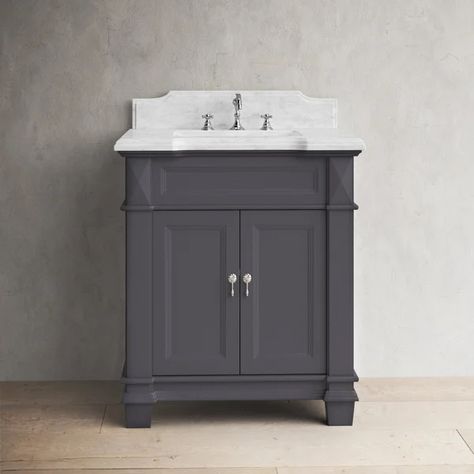 Parley 30" Single Bathroom Vanity Set Beveled Countertop, Powder Room Vanity Ideas, 30 Inch Vanity, 30 Vanity, Stone Countertop, Powder Room Small, Gray Top, Bathroom Vanity Set, Undermount Sink