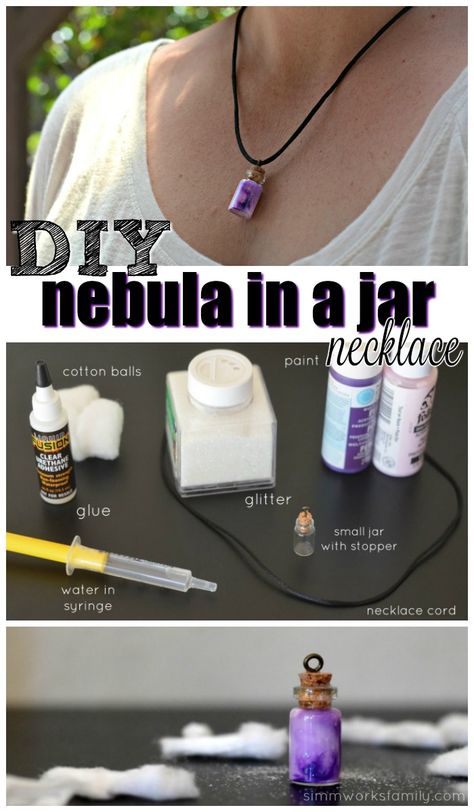 DIY Nebula in a Jar Necklace Tutorial Galaxy Crafts, Jar Necklace, Bottle Charms, Power Armor, Necklace Tutorial, Bottle Necklace, Wine Bottle Crafts, Mason Jar Diy, Mini Bottles