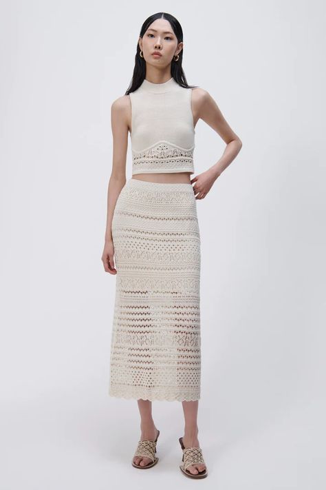 Alita Macrame Midi Skirt Macrame Panel, Skirt Pattern Free, Lace Fancy, Spring 2023 Ready To Wear, Crochet Midi, Knitted Dresses, Mock Neck Tank, 2023 Ready To Wear, Fashion Institute