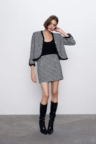 Houndstooth Mini Skirt, Classic Leather Jacket, Outer Jacket, The Everygirl, One Clothing, Fashion Inspo Outfits, Style Me, Mini Skirt, Winter Fashion