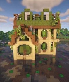 Frog Area Minecraft, Frog House In Minecraft, Minecraft Home Aesthetic, Minecraft Frog Habitat Ideas, Frog Pen Minecraft, Minecraft Frog House Ideas, Minecraft Fountain Aesthetic, Frog Builds Minecraft, Minecraft Frog Light Farm