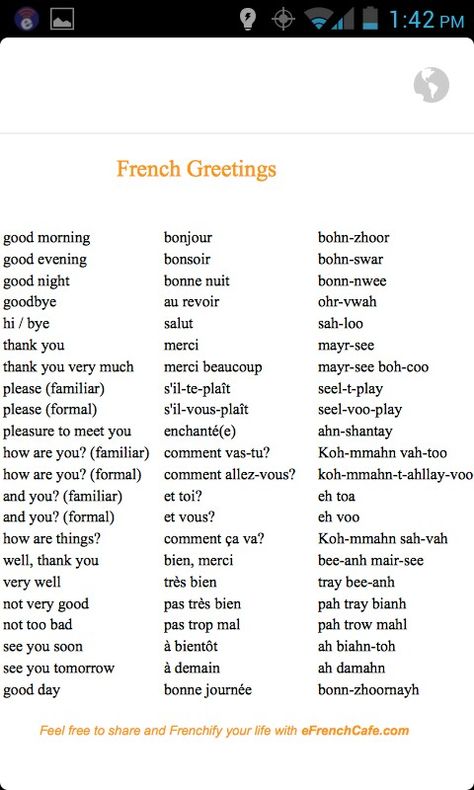 A little French pronunciation. I used to do this in French class, ha ha. French Words And Pronunciation, French Words Basic With Pronunciation, French With Pronunciation, French Language Learning Pronunciation, Common Phrases In French, Hope In French, French Words With Pronunciation, Learning To Speak French, French Words Pronunciation