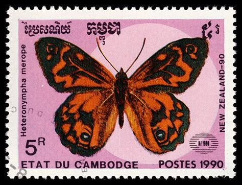 stamp cambodia 1990 heteronympha merope | por pixelschubser.de Vintage Postage Stamps Aesthetic, Post Stamp Aesthetic, Stamps Aesthetic, Vintage Stamps Postage, Rick And Morty Stickers, Postcard Stamps, Flower Market Poster, Butterfly Stamp, Mail Stamp