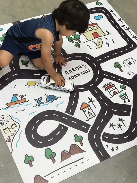 Road Play Mat, Name Illustration, Car Play Mats, Vinyl Mat, Play Rug, Road Adventure, Baby Mat, Personalized Car, Unique Name